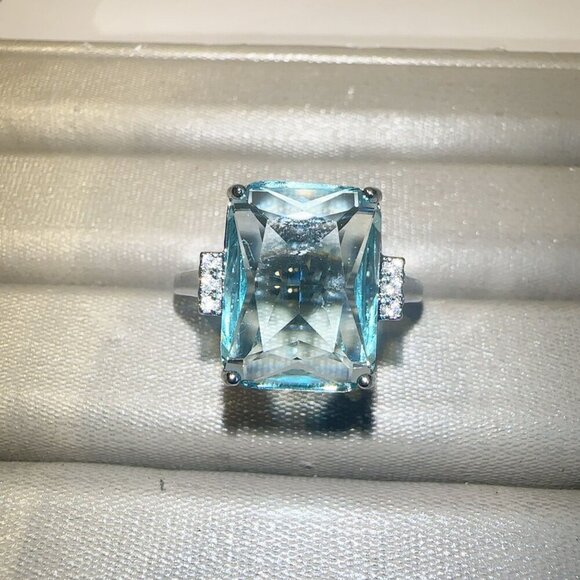 Fashion Jewelry Jewelry - Aquamarine Gemstone Cocktail Ring Sterling Silver Tone Size 5 12